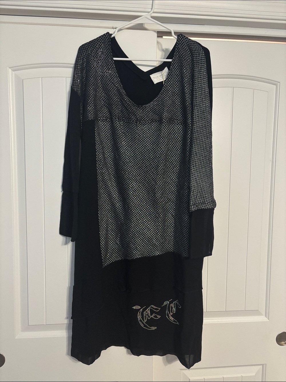Elisa Cavaletti Black Long Sleeve Layered Dress with Silver Mesh Overlay